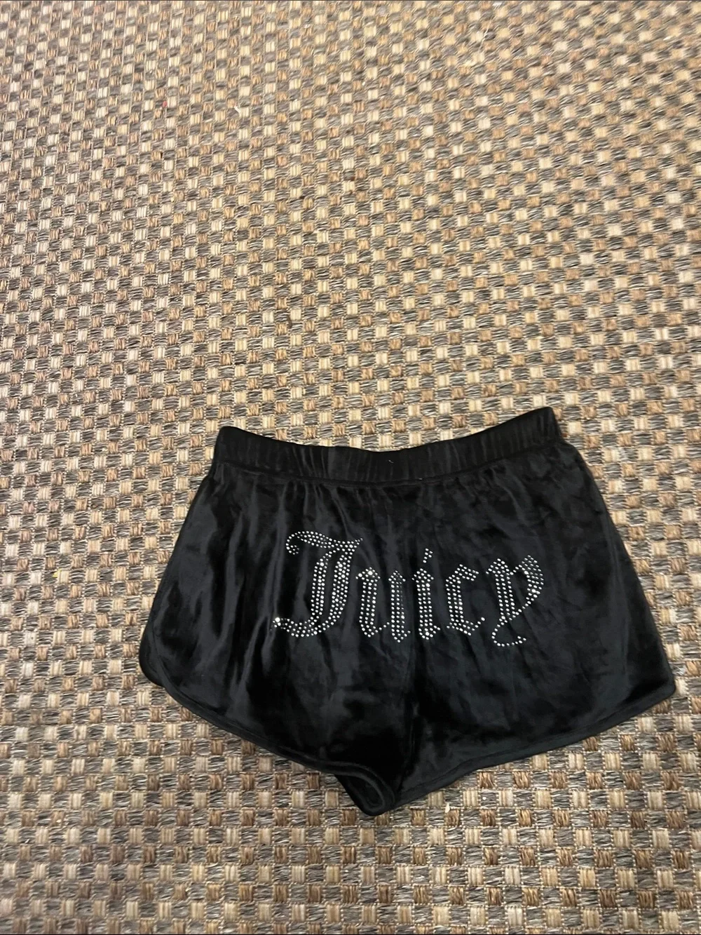 Juicy Couture Black Velour Rhinestone Logo Lounge Shorts medium new